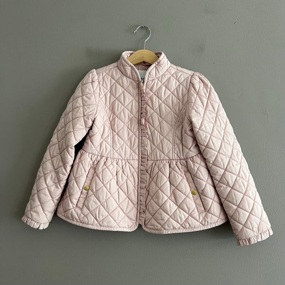 Janie & Jack Girls Quilted Peplum Barn Jacket 5-6 Soft Pink Preppy Equestrian